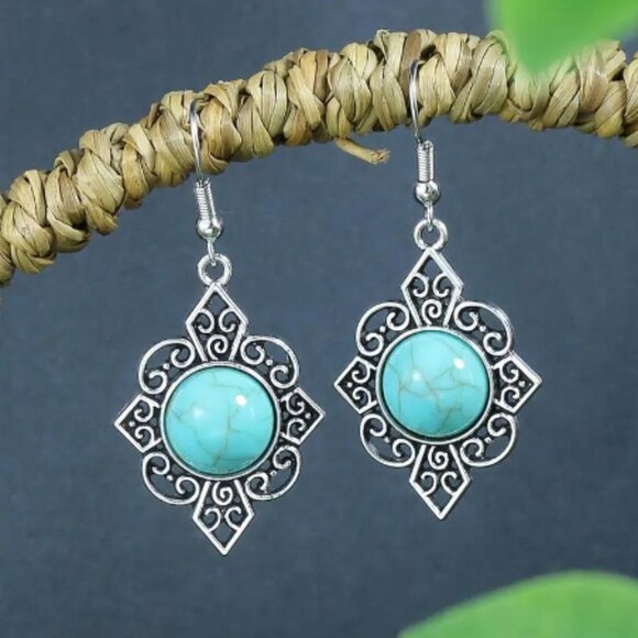 12 Pairs Turquoise Boho Tribal Geometric Earrings - Picture 5 of 12